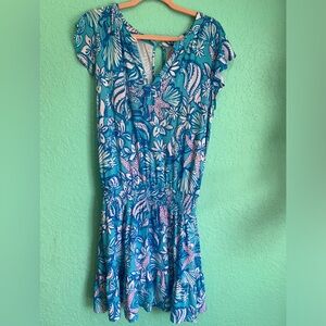 Lilly Pulitzer blue Pink Floral Short-Sleeve Dress romper M women’s coastal